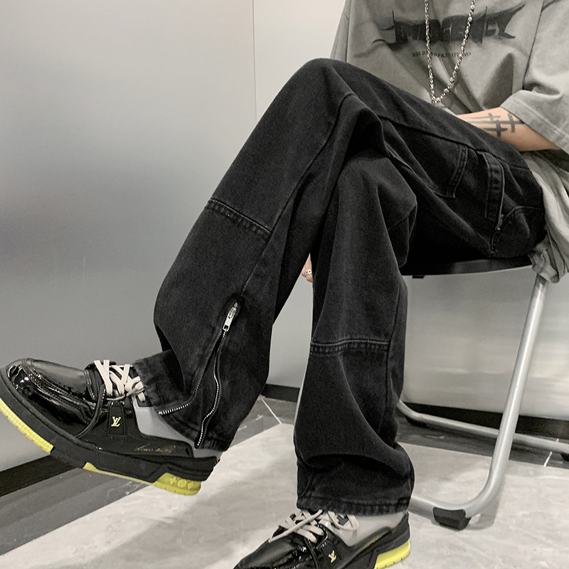 wassuphappy美式牛仔裤男款春秋夏季潮牌高街直筒阔腿裤休闲裤子,男装牛仔裤,星座1013-1