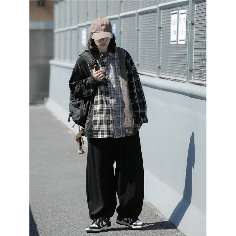 港风秋款男长袖衬衫条纹格子拼色休闲韩版青少年衬衣CS767,男装衬衫,星座1013-1