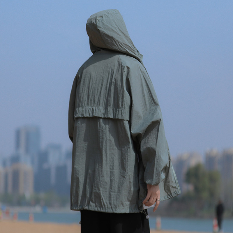 港风夏款男防晒衣服连帽工装大口袋抽绳冲锋衣外套JK9235P40,男装夹克,星座1013-1
