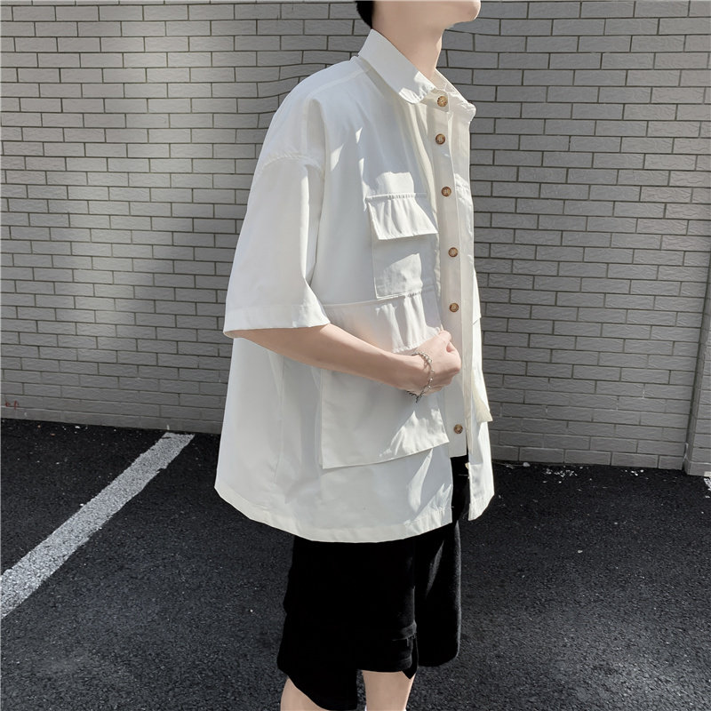 港风夏款男短袖工装衬衫大口袋宽松衬衣CS705,男装衬衫,星座1013-1