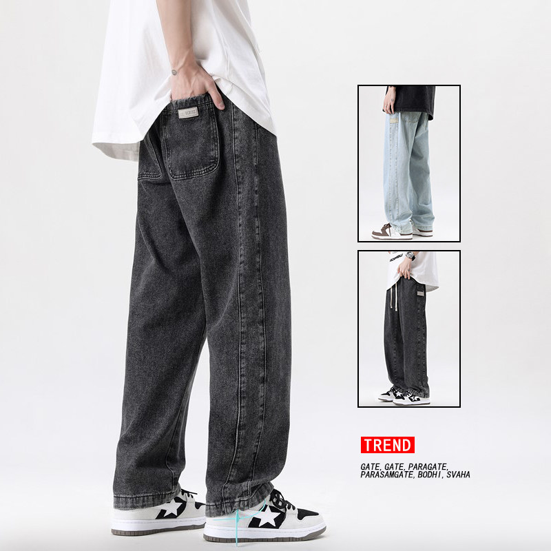 港风夏男牛仔裤条纹拼接拼接款渐变色直筒宽松休闲长裤nk969P38,男装牛仔裤,星座1013-1