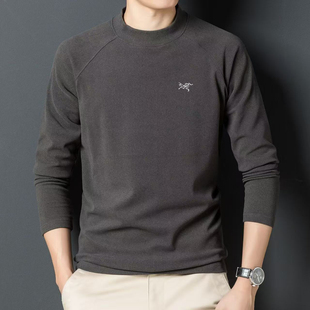 奥特莱斯始祖刺绣款秋冬季男士中半圆领长袖加厚加绒长袖上衣T恤
