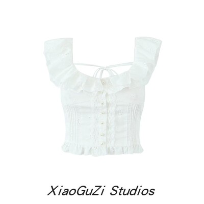 提花大U领上衣小谷姿短款纯欲