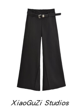 小谷姿梨形身材黑色低腰拖地裤直筒宽松显瘦遮胯喇叭阔腿裤西装裤