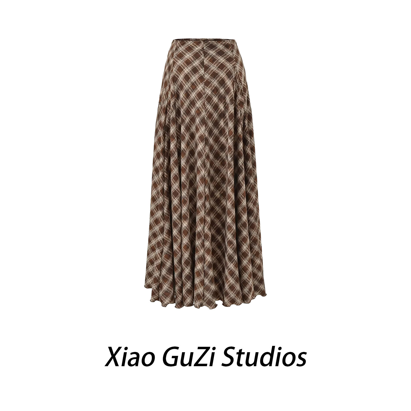 三角多裁片棕色垂坠大摆裙A型