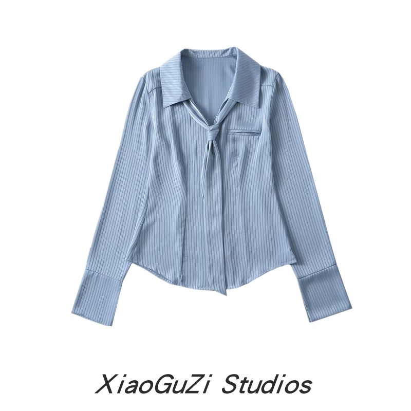 小谷姿个性领带Polo领衬衫学院风甜美气质侧口袋设计感宽松上衣女