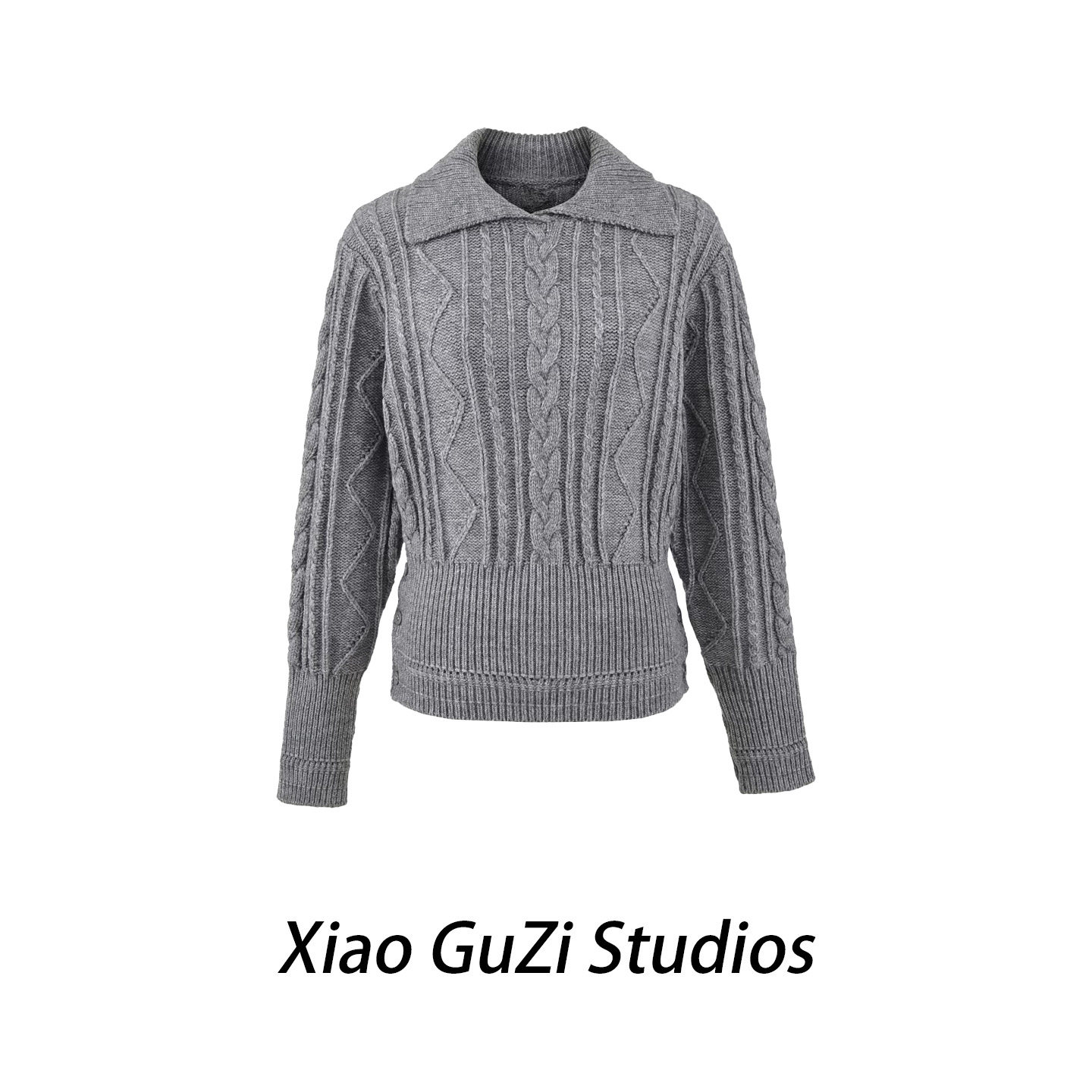 翻领重工麻花收腰针织毛衣