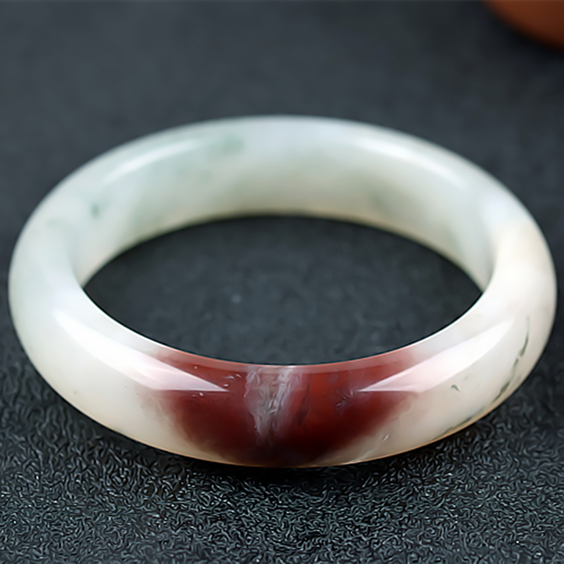 桂林鸡血玉手镯冰种三彩飘红贵妃料55圈口正品天然玉石玉镯子女