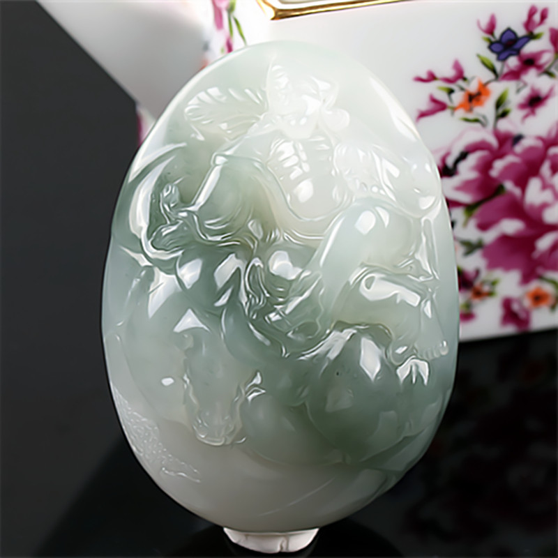 收藏级 桂林鸡血玉济公把件冰种飘花贵妃料正品天然玉石手玩件