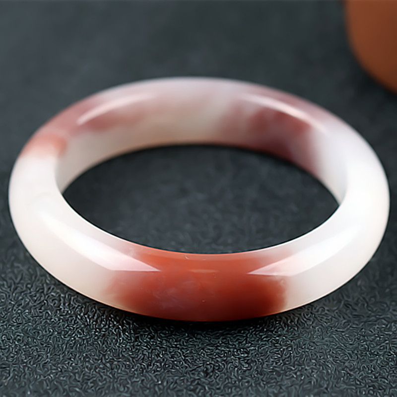 桂林鸡血玉手镯冰种白底红贵妃料55圈口正品广西天然玉石玉镯子女