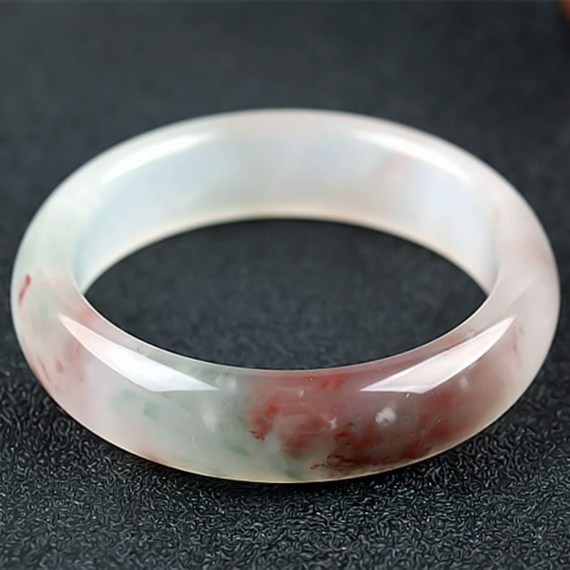 收藏级 桂林鸡血玉手镯高冰种三彩贵妃料51圈口正品天然玉石镯子