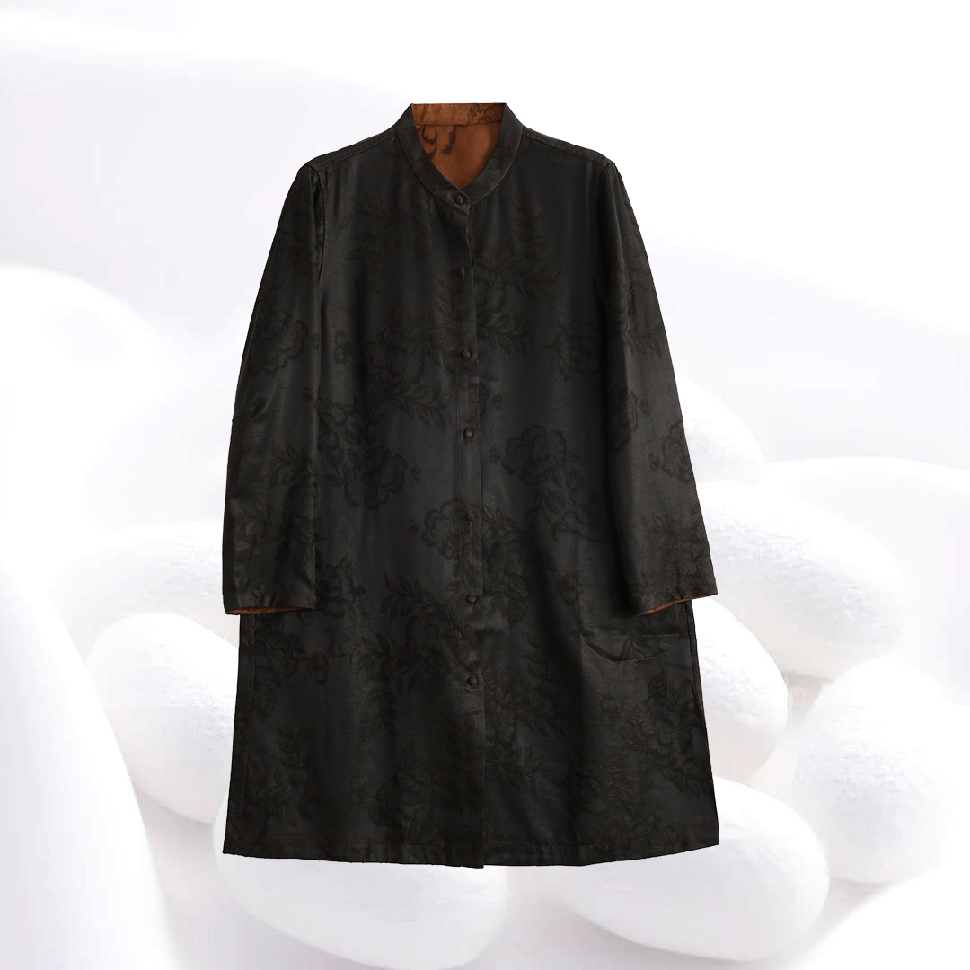 皮子重缎浮雕双穿中长款风衣