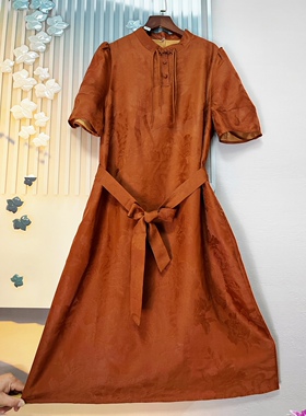 【凤穿牡丹连衣裙】凤凰牡丹大提花红云纱100桑蚕丝dsmd01-清