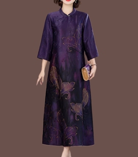 【莲羿袍子】重缎皮子萝香云纱连衣裙旗袍裙桑蚕丝真丝裙子hy2251