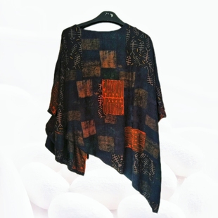 设计款 上衣 不规则时尚 气质款 tt6321 套头衫 香云纱复古斗篷短袖