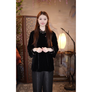 长袖 冬款 真丝丝绒上衣dz347 丝绒重工刺绣上衣