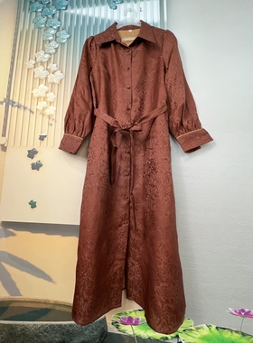 【红云纱花萝风衣】长袖衬衫裙长裙香云纱100桑蚕丝连衣裙ds22152