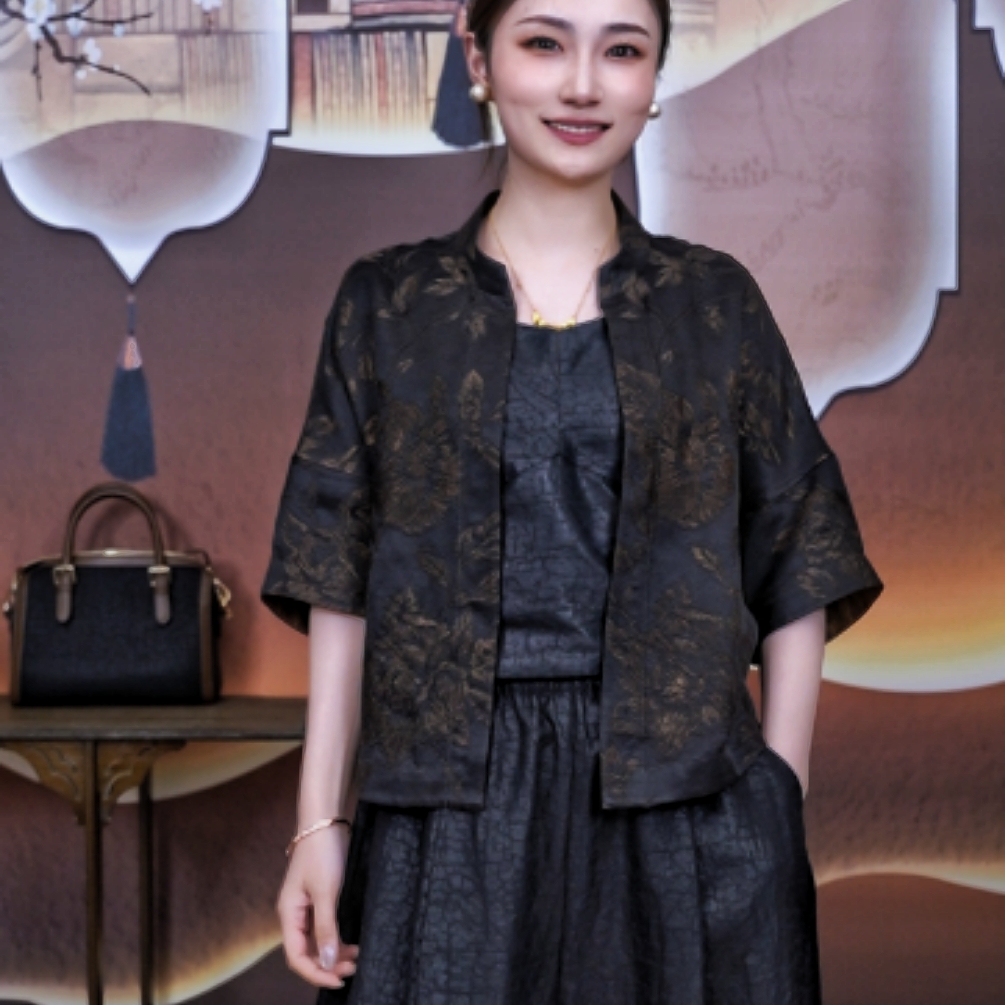 【重缎提花小外搭】中袖上衣桑蚕丝香云纱开衫外套kp3022