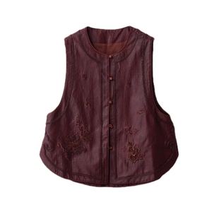 100%桑蚕丝香云纱钉珠刺绣背心坎肩xh5275 珠绣红龟油皮马甲
