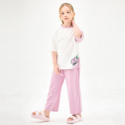 享歆 女童夏装短袖套装女宝宝洋气短袖儿童休闲时尚长裤两件套