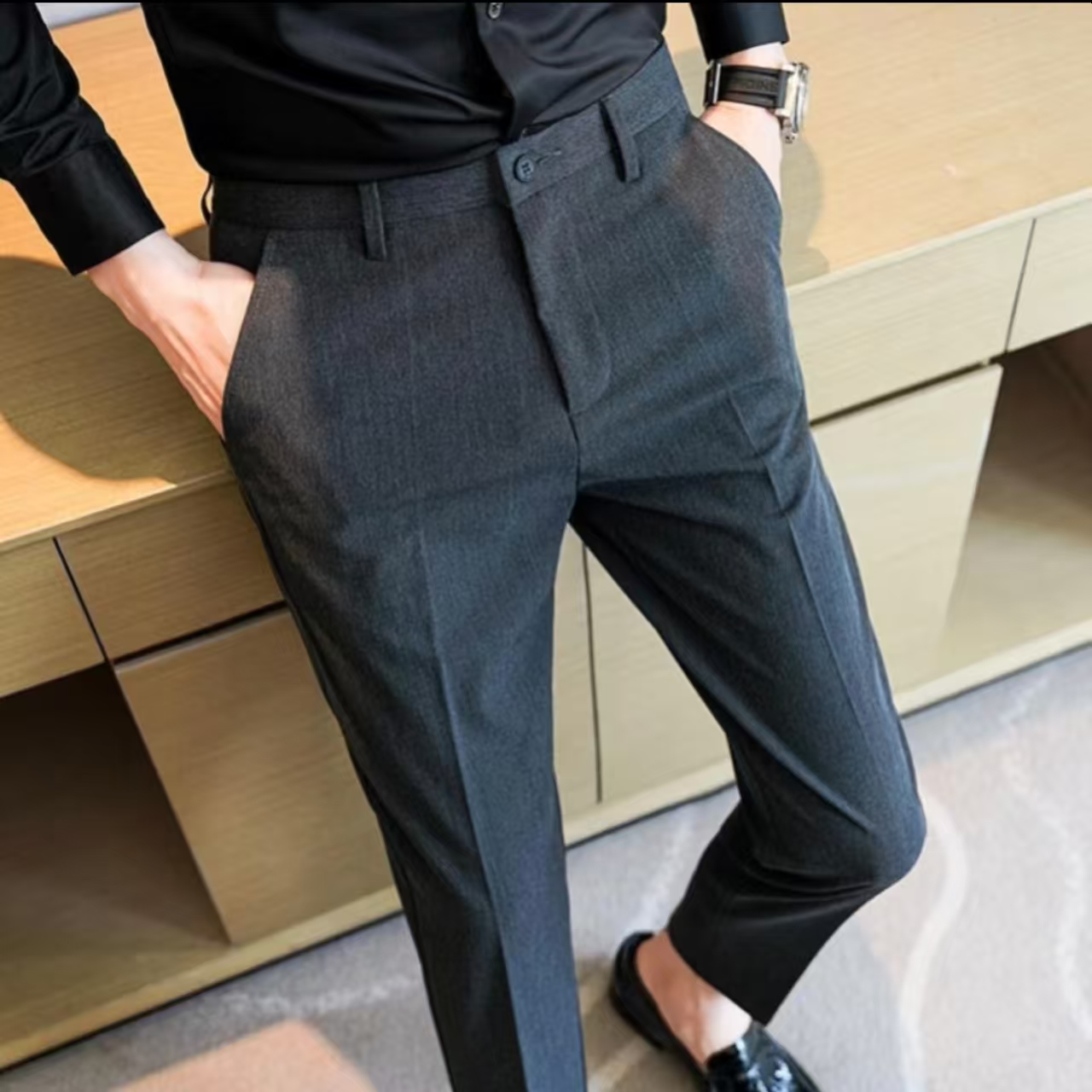 春秋季商务休闲男装2025新款灰色西装裤子九分西服裤男士正装西裤