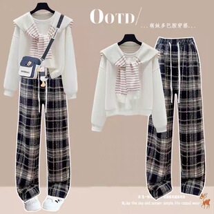 Polo领卫衣洋气少女套装秋季2025新款初中大童韩版宽松上衣两件套