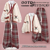 秋冬季 穿搭小香风红色毛衣女套装 少女又a又飒2025超火两件套大童