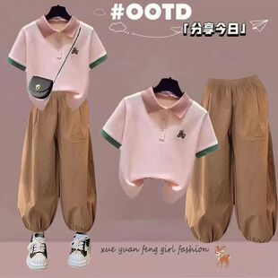 女童夏季洋气少女套装新款时髦短袖时尚中大童防蚊裤两件套韩版潮