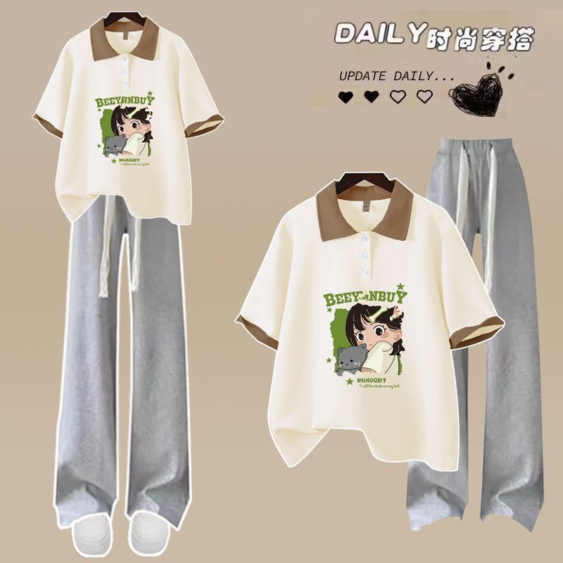 大童运动服套装少女夏装初中高中学生学院风时尚polo短袖两件套潮