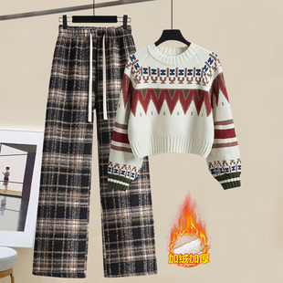 圣诞氛围感秋冬季穿搭一整套装女大童新年战袍红色毛衣两件套裤子