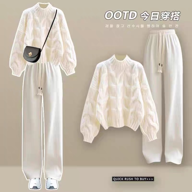 秋冬季毛衣女时髦阔腿裤两件套潮