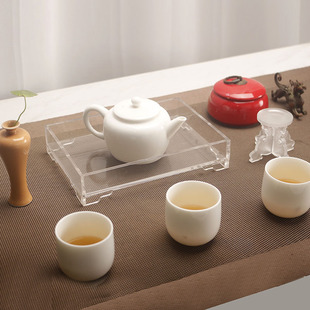 亚克力桌面小茶盘茶具茶杯收纳盒壶承干泡台储水托盘杯座茶台定制
