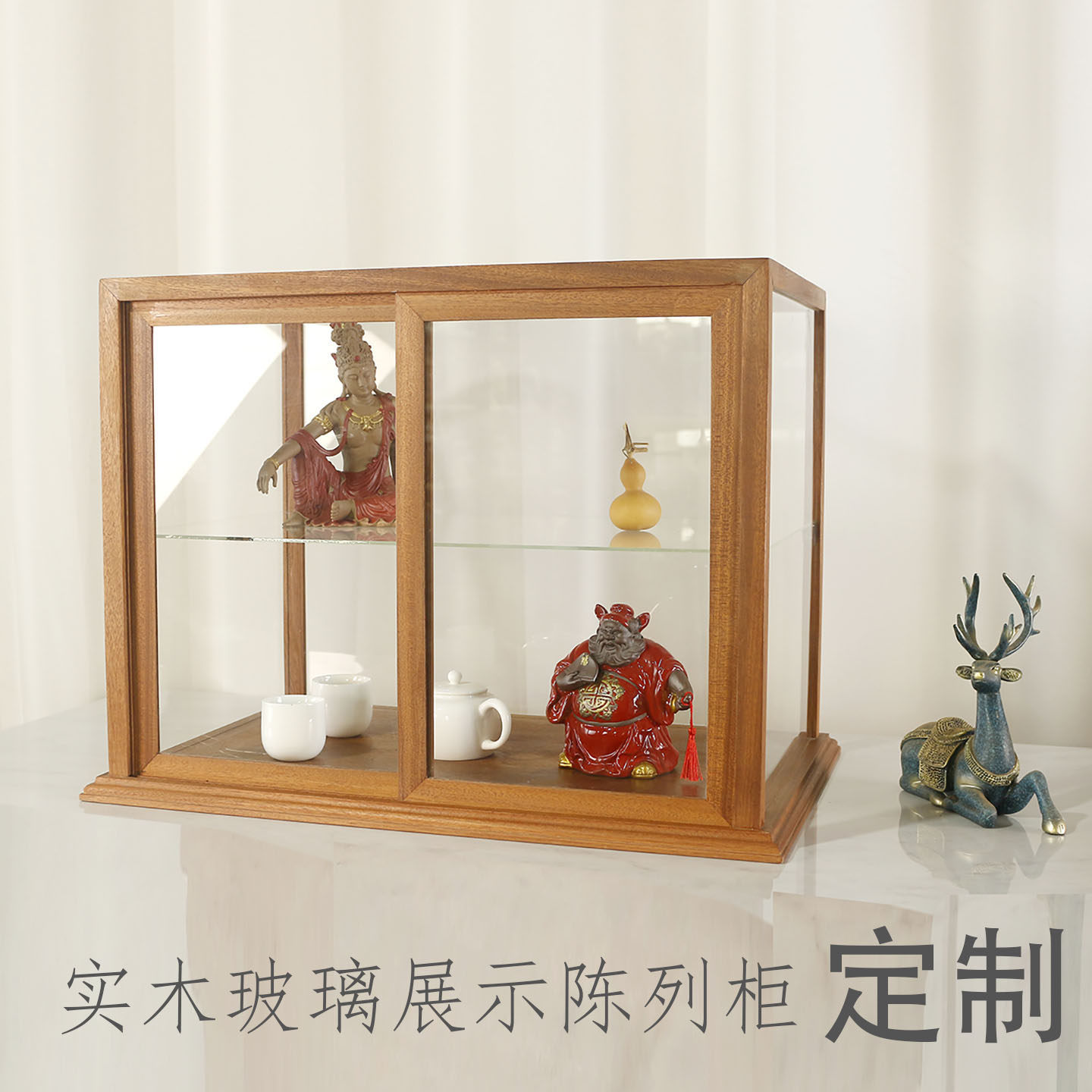 实木玻璃展示陈列柜透明面包摆件饰品商用小型茶具移动收纳柜定做