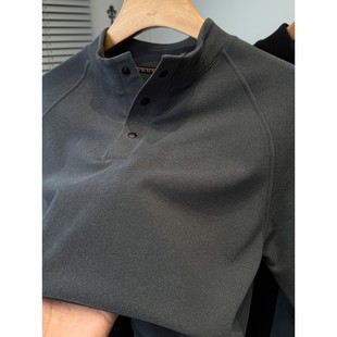 磨毛德绒打底衫男半高领门筒暗扣t恤男装长袖秋冬季青年内搭上衣