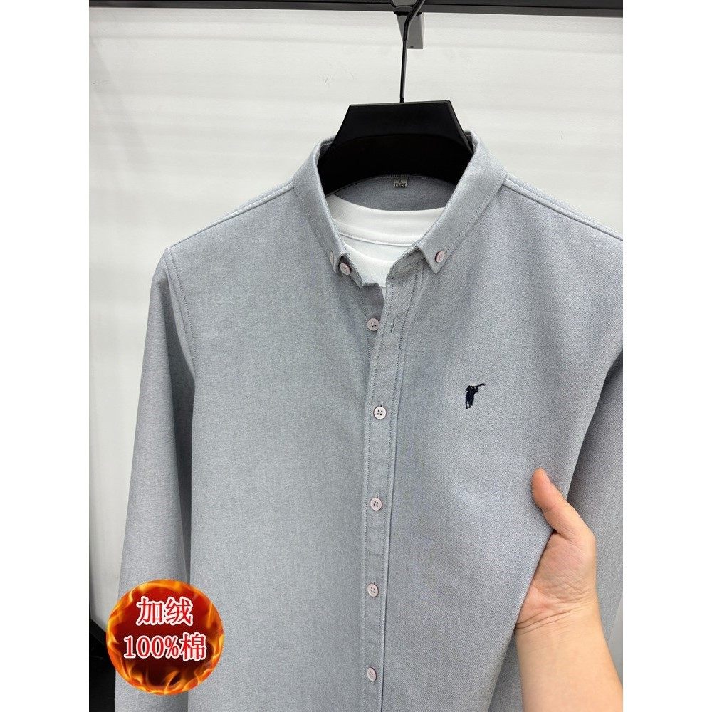 【奥莱品牌折扣】保罗100纯棉加绒加厚长袖衬衫男商务休闲衬衣服