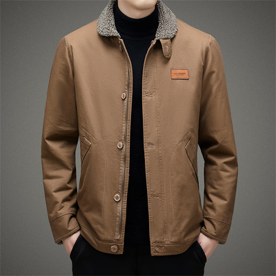 中年男士纯棉夹克毛领羊羔棉服