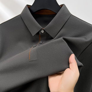 高端款包秋季男士无痕短袖POLO衫中老年薄款宽松翻领聚酯纤维上衣