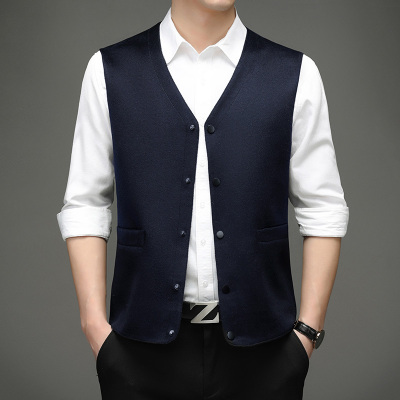 羊毛呢马甲男士含山羊绒马夹秋冬季V领按扣开衫商务呢子背心男装