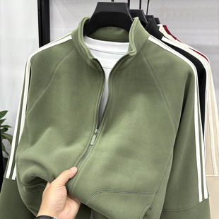 奥粒绒加绒加厚开衫卫衣男款秋冬季保暖拉链立领抓绒衣外套夹克