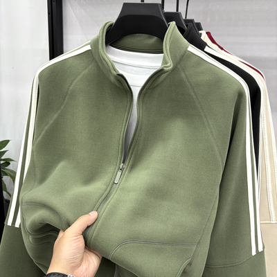 奥粒绒加绒加厚开衫卫衣男款秋冬