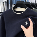 潮 春秋套头打底衫 华夫格纯棉圆领保罗卫衣男士 假两件t恤2025新款