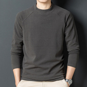 t恤半高圆领保暖磨毛德绒卫衣中领内搭潮流打底衫 春秋冬男士 长袖