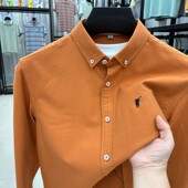 保罗100%纯棉中青年男士 糖果色系简约百搭小马标开衫 长袖 T恤衬衫