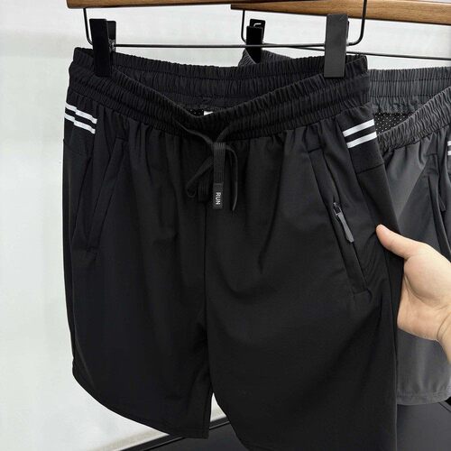 男士黑色运动短裤夏季薄款速干抽