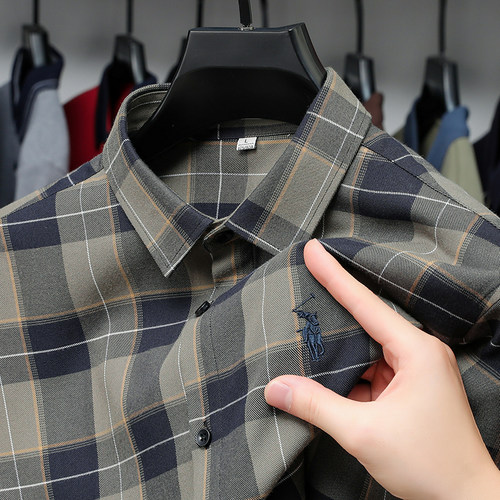 刺绣小马标~高端衬衫男长袖格子