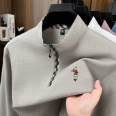 高端纯棉立领polo衫 T恤 长袖 卫衣男士 刺绣小马标半拉链打底春秋季