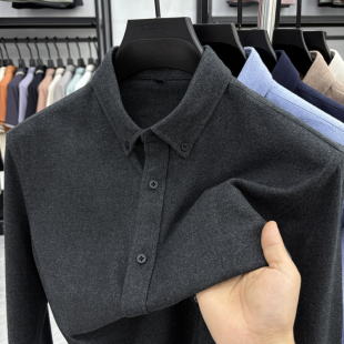秋冬季 长袖 保暖商务休闲中青年莫代尔棉衬衣 男士 重磅加厚保罗衬衫