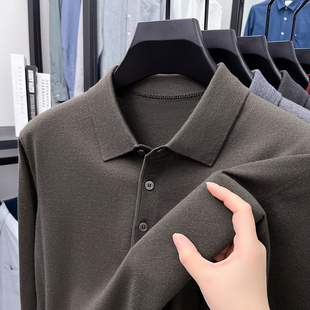 中年翻领薄款 保罗衫 打底线衫 男2025秋季 毛衣男 含羊毛桑蚕丝针织衫