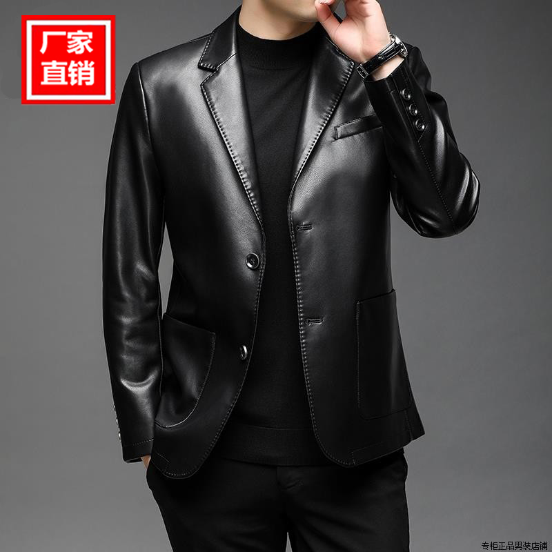 保罗西装领仿皮男士衣夹克真皮