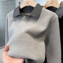 男装 雪尼尔假两件衬衫 青年纯色针织衫 加绒加厚冬季 内搭 领毛衣男款